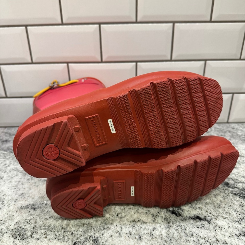 Hunter Women 10 Original Short Rain Boots Red Pink Color Block WFS2026RMA Buckle - Picture 7 of 8